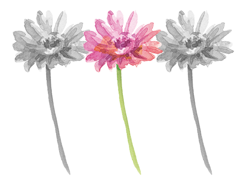 一本だけ色付きの花4本